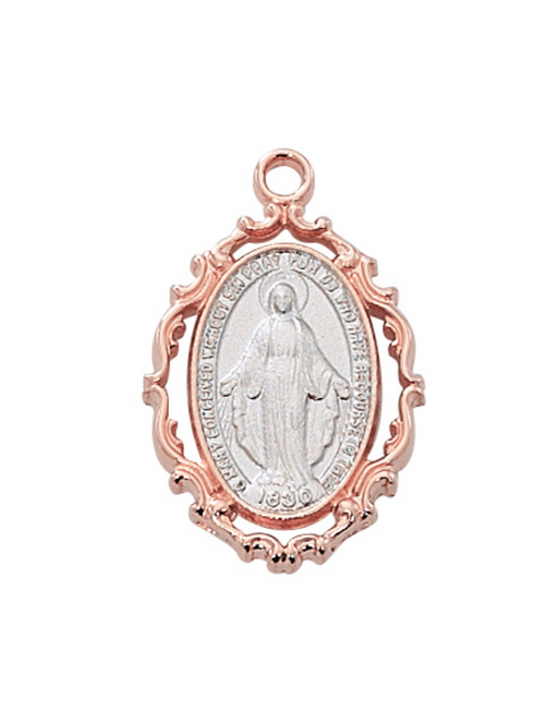 Two Tone Embellished Border Miraculous Medal w/ 18" Chain our lady of miraculous medal power of the miraculous medal miraculous medal protection 