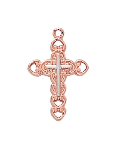 Two Tone Rose Gold Cross w/ 18" Chain our lady of miraculous medal power of the miraculous medal miraculous medal protection 
