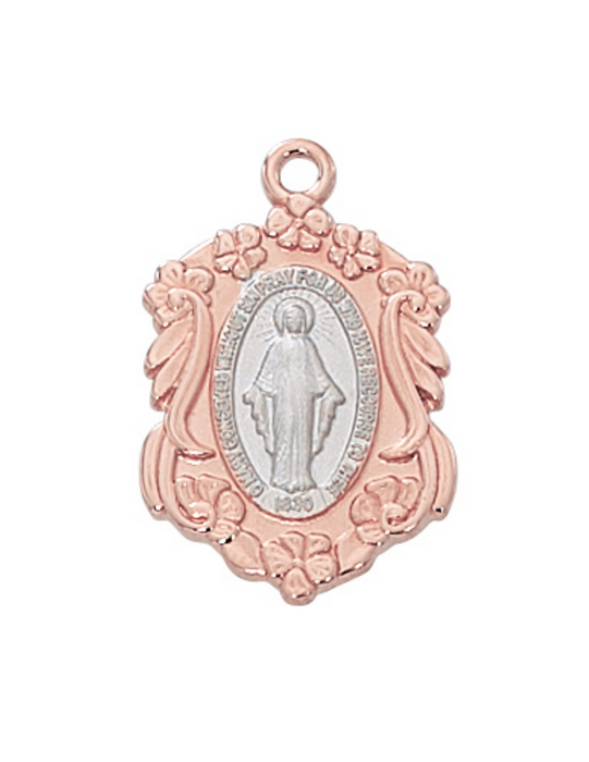 Two Tone Rose Gold and Sterling Silver Miraculous Medal w/ 18" Gold Plated Chain Catholic Gifts Catholic Presents Gifts for all occasion Catholic Gifts Catholic Presents Gifts for all occasion