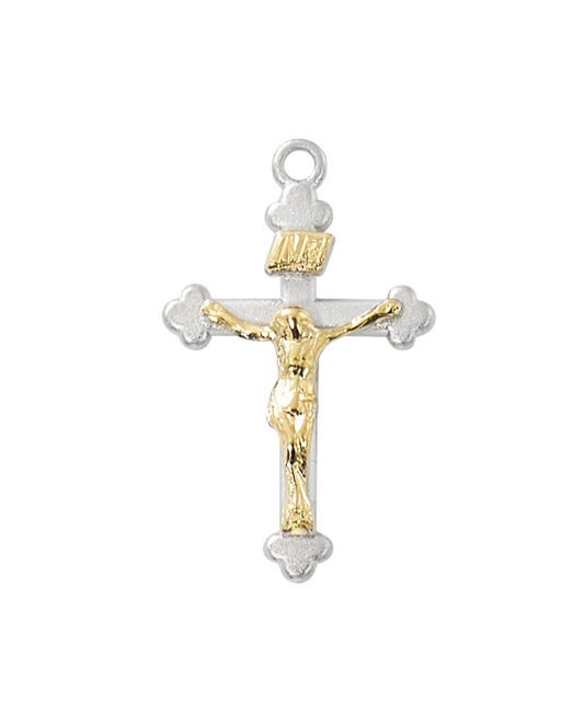 Two Tone Sterling Silver Budded Crucifix with 18" Rhodium Plated Chain Rosary Catholic Gifts Catholic Presents Rosary Gifts