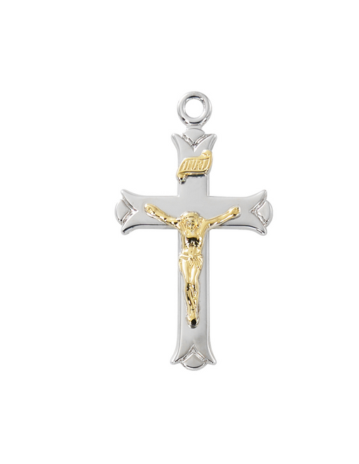 Two Tone Sterling Silver Fleury Crucifix with 18" Rhodium Plated Chain Crucifix Crucifix Symbolism Catholic Crucifix items