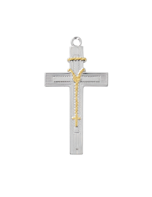 Two Tone Sterling Silver Cross w/ 18" Chain Rosary Catholic Gifts Catholic Presents Rosary Gifts