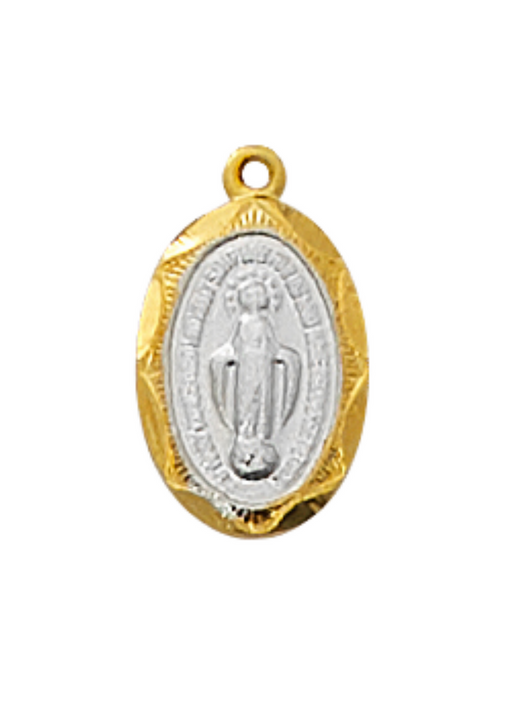 Two Tone Sterling Silver Miraculous Medal w/ 13" Gold Plated Chain