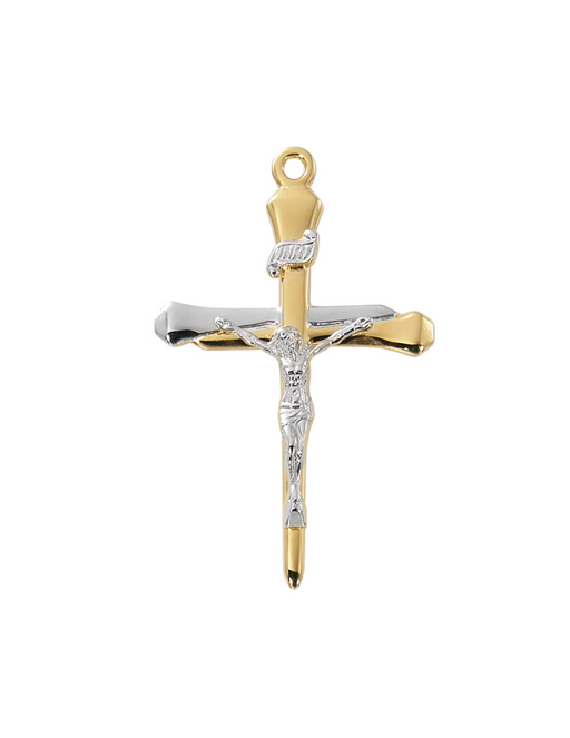 Two Tone Sterling Silver Nail Crucifix with 20" Chain Crucifix Crucifix Symbolism Catholic Crucifix items