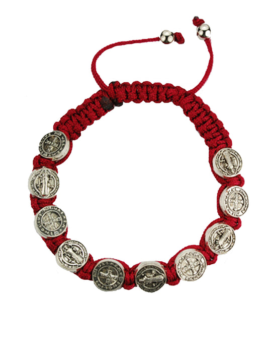St. Benedict Bracelet Adjusted Red Corded and Carded