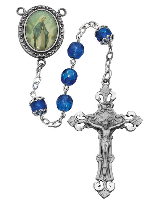 Our Lady of Grace Rosary with 7mm Blue Beads