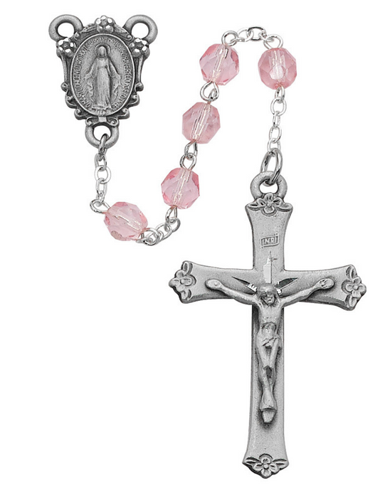 Pink Glass Rosary with 6mm Beads