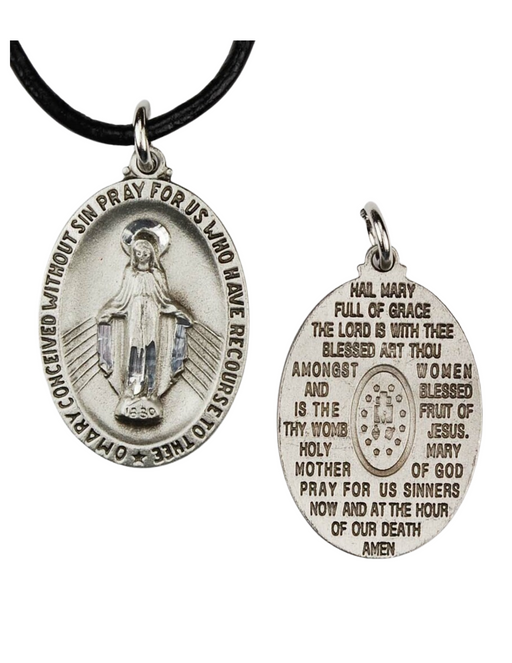 Pewter English Hail Mary Medal with Cord