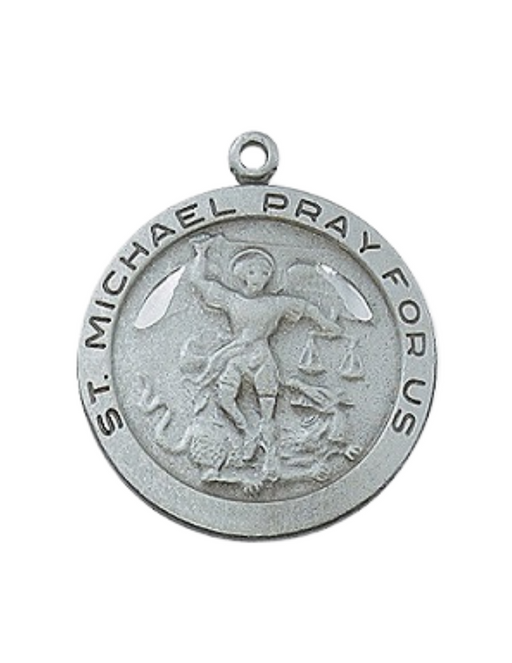 Pewter St. Michael Medal with 24" L Silver Tone Chain Pewter St. Michael Medal St. Michael Necklace Military Protection St. Michael Armed Forces Protection Armed Forces Guidance