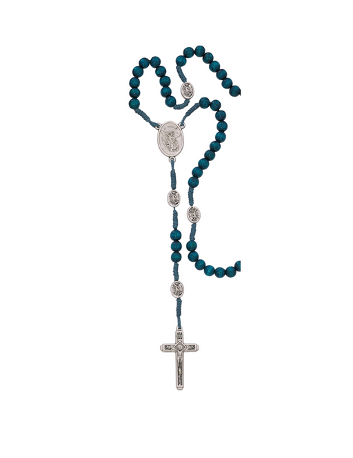 Blue Wood Corded St. Michael Rosary  St. Michael Rosary Military Protection St. Michael Armed Forces Protection Armed Forces Guidance