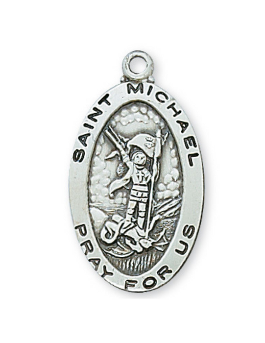 Sterling Silver St. Michael Medal with 18" L Rhodium Plated Chain Engravable Sterling Silver St. Michael Medal w/ 18" Rhodium Plated Chain Engravable Sterling Silver St. Michael necklace