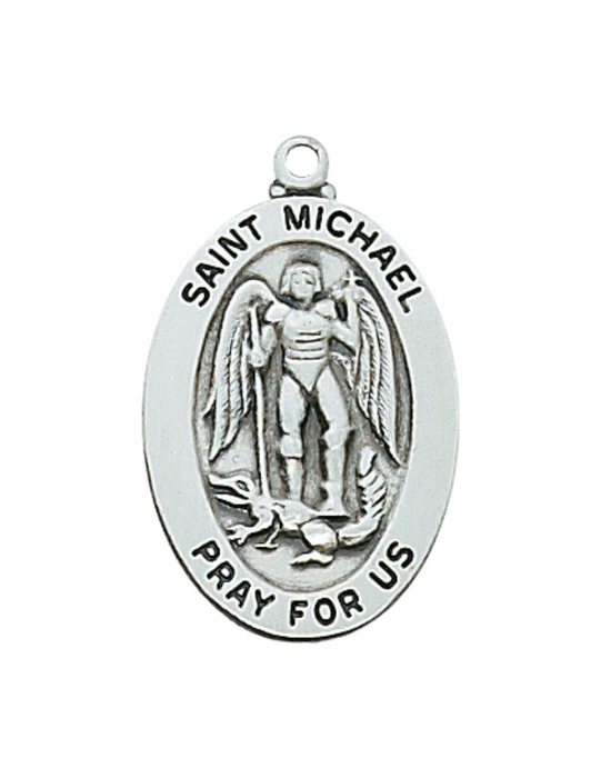 Sterling Silver St. Michael Medal with 24" L Chain Military Protection St. Michael Armed Forces Protection Armed Forces Guidance