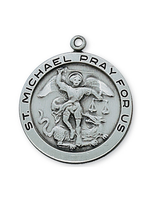 Antique Silver St. Michael Medal with 24" L Rhodium Plated Chain