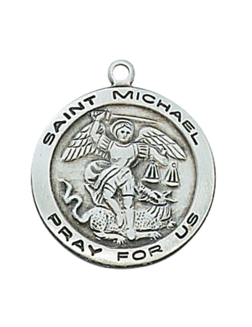Sterling Silver St. Michael Medal with 24" L Rhodium Plated Chain