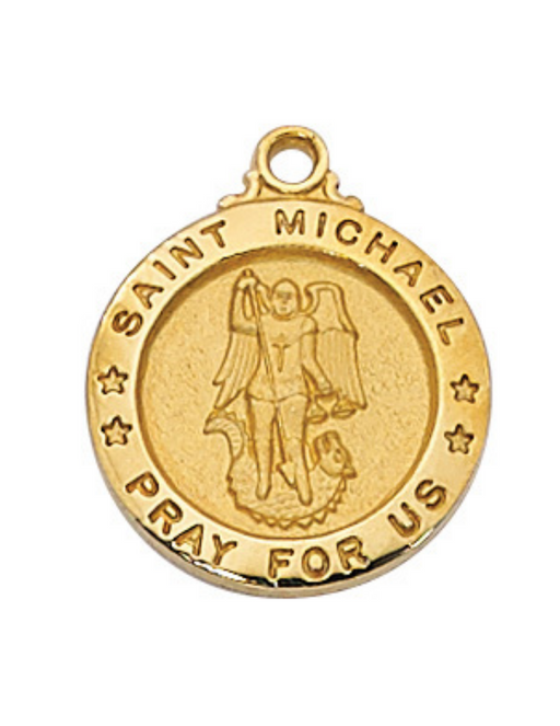 Gold over Sterling Silver St. Michael Medal with 18" Chain St. Michael Medal  St. Michael Medal Necklace