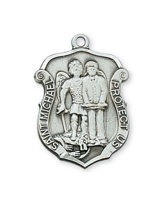 Sterling Silver St. Michael Medal with 20" Rhodium Chain