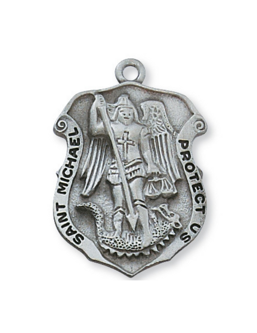 Pewter St. Michael Police Badge Medal with 24" Silver Tone Chain St. Michael Medal St. Michael Medal Necklace