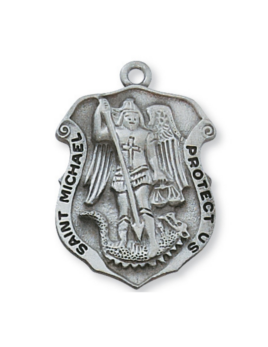 Pewter St. Michael Police Badge Medal with 24" Silver Tone Chain St. Michael Medal St. Michael Medal Necklace