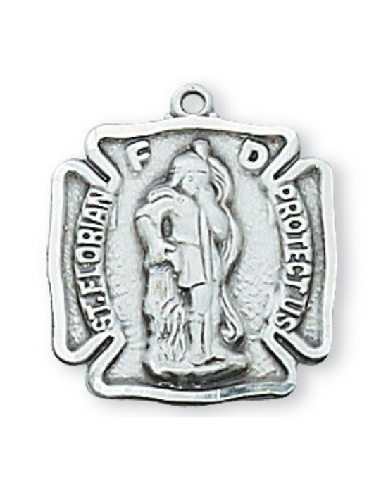 Sterling Silver St. Florian Medal with 18" L Rhodium Plated Chain St. Florian Medal Military Protection Armed Forces Protection Armed Forces Guidance