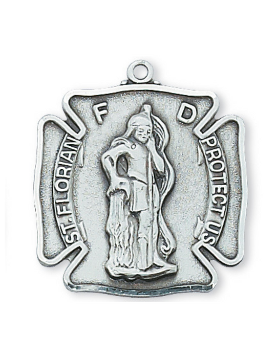 Sterling Silver St. Florian Medal with 24" L Rhodium Plated Chain