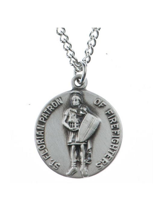 Pewter St. Florian Medal with 28" L Cord Pewter St. Florian Medal Military Protection Armed Forces Protection Armed Forces Guidance