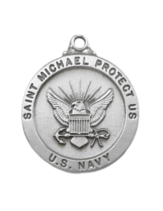 Pewter Navy Medal with 24" Silver Tone Chain Pewter St. Michael Navy Medal with 24" Silver Tone Chain Military Protection St. Michael Armed Forces Protection Armed Forces Guidance