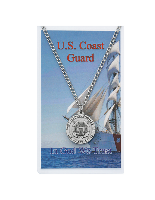 Coast Guard Prayer Card and St. Michael Medal with 24" L Silver tone Chain Set St. Michael Medal St. Michael Medal Necklace