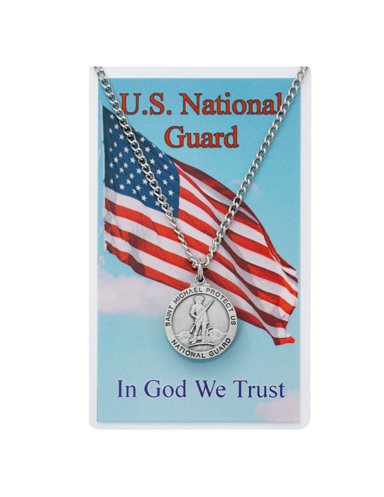 National Guard Prayer Card and St. Michael Medal with 24" L Silver tone Chain Set St. Michael Medal St. Michael Medal Necklace