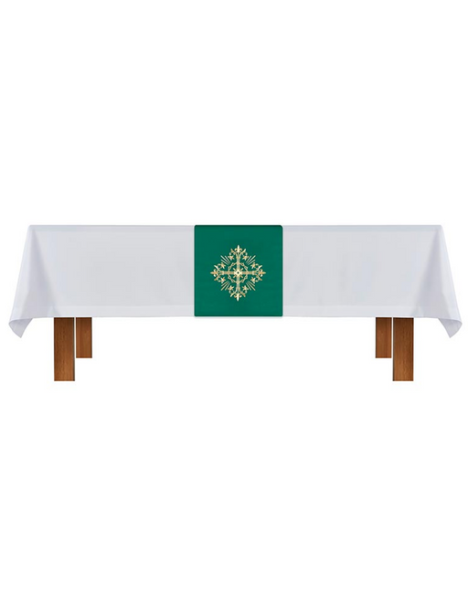 White Altar Frontal and Green Trinity Cross Overlay Cloth