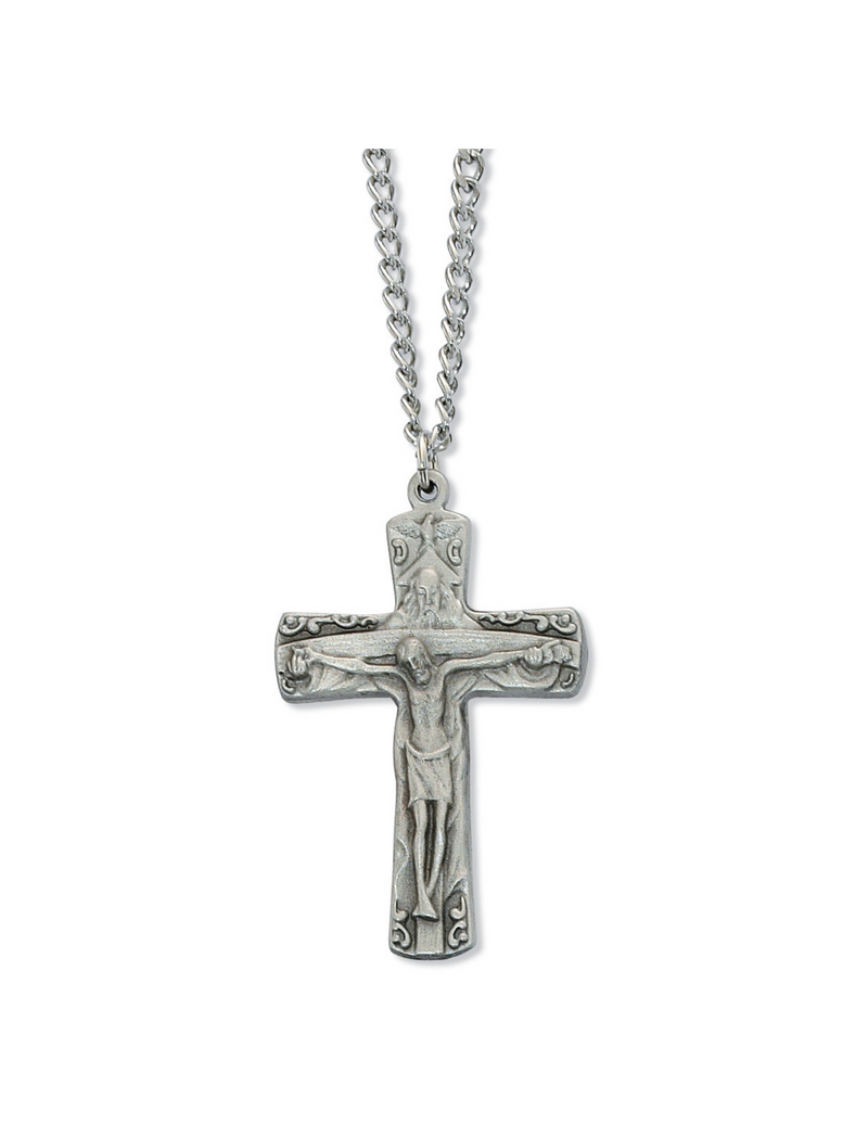 Trinity Crucifix Medal with 24" Silvertone Chain and Prayer Card Holy Trinity Father, Son and the Holy Spirit Holy Trinity Catholic items Holy Trinity keepsake