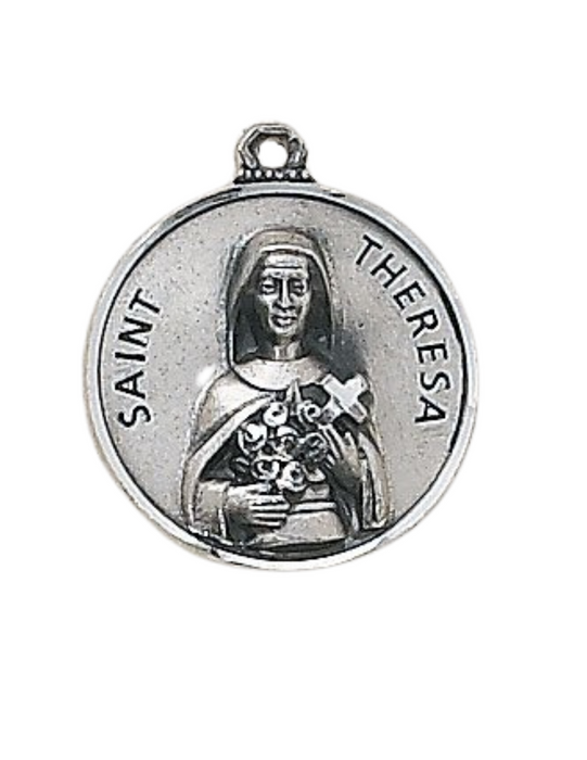 St. Theresa Sterling Patron Medal with 18" L Chain