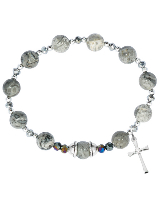 Pulsera elástica con cruz de mármol gris