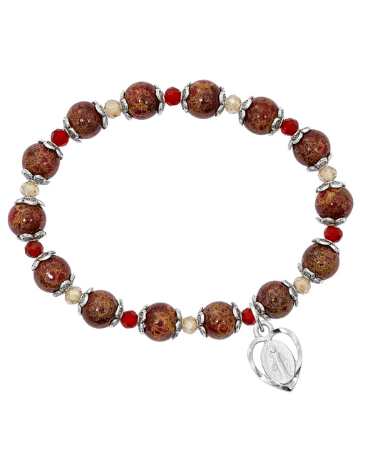 Red Marble Miraculous Medal Stretch Bracelet Red Marble Beads Miraculous Medal Stretch Bracelet Red Marble Beads Miraculous Medal Bracelet Red  Beads Miraculous Medal Stretch Bracelet
