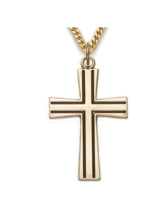 Gold over Sterling Silver with Black Cross and 24" L Chain Gold over Sterling Silver Cross Necklace Cross Necklace Cross for Protection Necklace for Protection Cross Necklaces