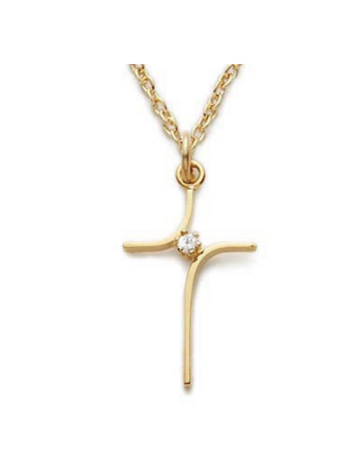 Gold over Sterling Silver Curved Cross with 18" L Chain Gold over Sterling Silver Cross Necklace Cross Necklace Cross for Protection Necklace for Protection Cross Necklaces