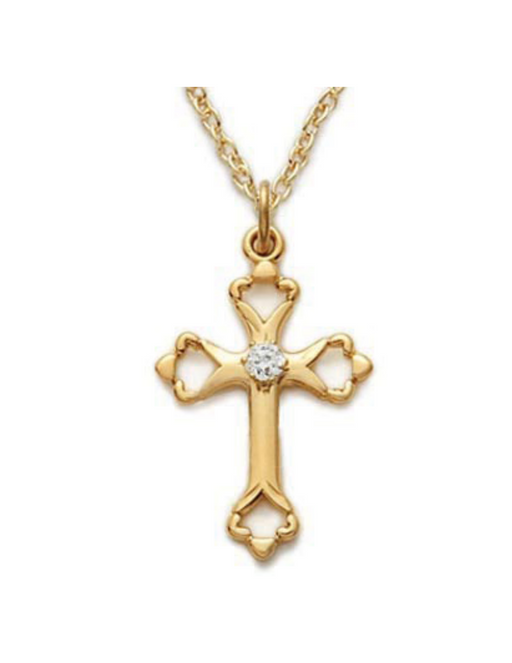  Gold over Sterling Silver Cubic Zirconia Budded Cross with 18" L Chain Gold over Sterling Silver Cross Necklace Cross Necklace Cross for Protection Necklace for Protection Cross Necklaces