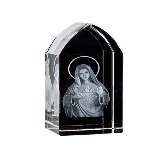 The Immaculate Heart of Mary Etched Glass  Etched Glass Tower Crystal Crystal photo Glass Laser Etched image Laser Image in Crystal Glass