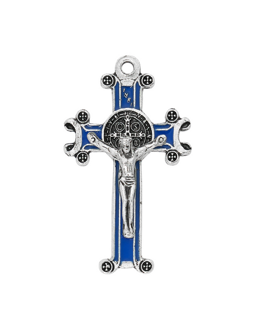 Blue St. Benedict Crucifix with 20" L Chain Blue St. Benedict Crucifix Medal Blue St. Benedict Crucifix Necklace