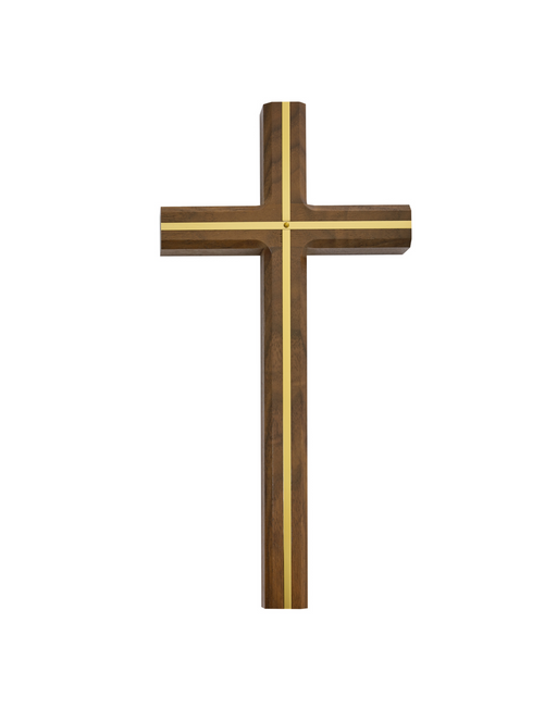Walnut Cross with Brass Overlay Walnut Cross Intercession wall cross Wooden catholic hanging cross decorative cross