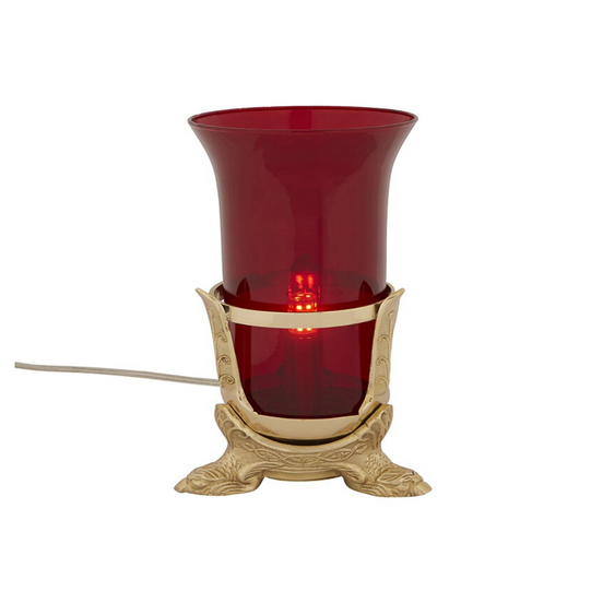 Electric Sanctuary Lamp with Ruby Globe - Eight Leaf with Husk Design Sanctuary Lamp Ornate Altar Sanctuary Lamp Sanctuary Lamp with globe Traditional Sanctuary Lamp