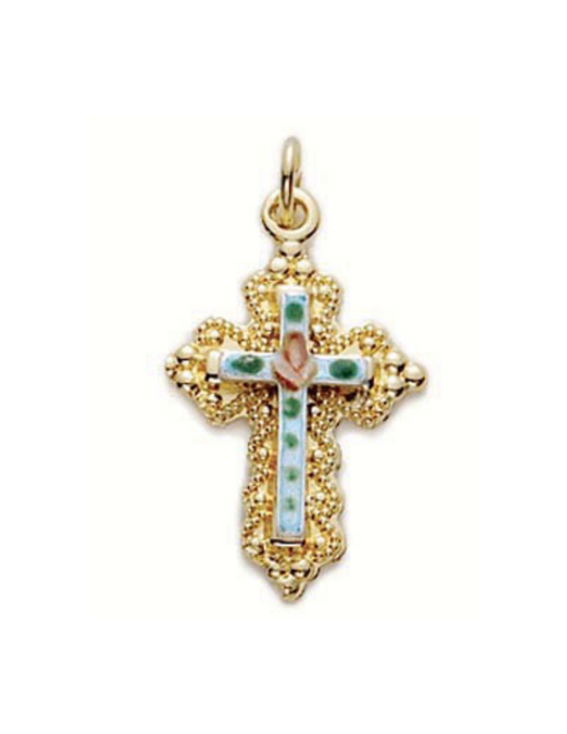 Gold Over Sterling Silver Cloisonne Budded Cross with 18" Chain Gold Over Sterling Silver Cloisonne Budded Cross Cross Necklace Cross for Protection Necklace for Protection Cross Necklaces