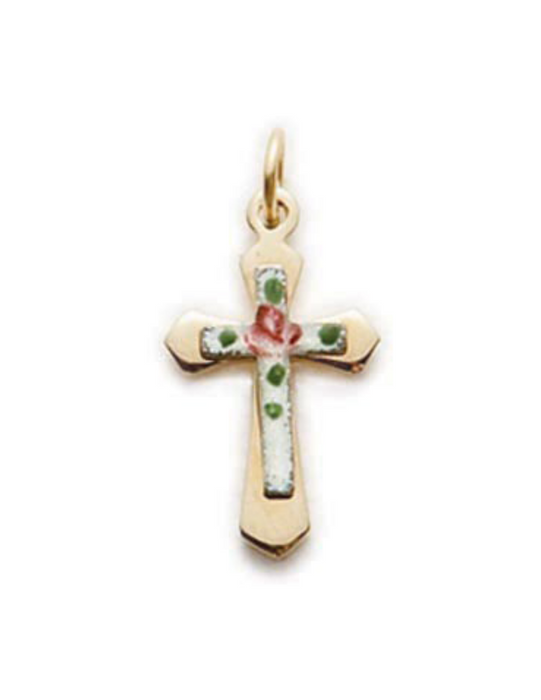 Gold Over Sterling Silver Cloisonne Cross with 18" Chain Cross Necklace Cross for Protection Necklace for Protection Cross Necklaces