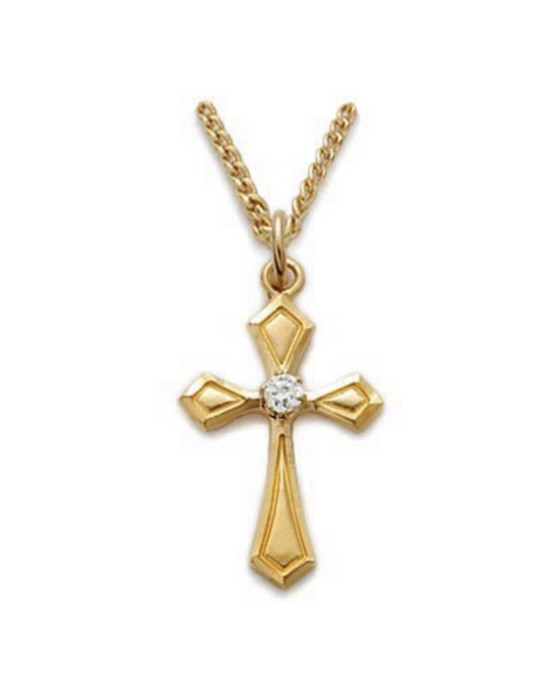 Gold Over Sterling Silver Cross with Cubic Zirconia Pendant and 18" Chain Cross Necklace Cross for Protection Necklace for Protection Cross Necklaces