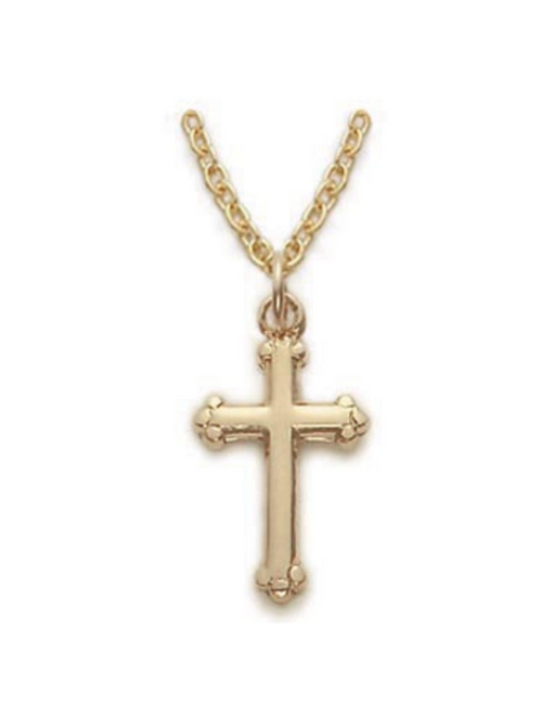 Gold Over Sterling Silver Budded Cross with 18" Chain Cross Necklace Cross for Protection Necklace for Protection Cross Necklaces