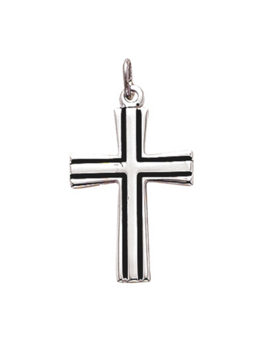 Sterling Silver Cross with Black Fill and 18" L Chain Cross Necklace Cross for Protection Necklace for Protection Cross Necklaces