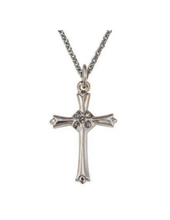 Sterling Silver Cross with Cubic Zirconia Stone and 18" L Chain Cross Necklace Cross for Protection Necklace for Protection Cross Necklaces