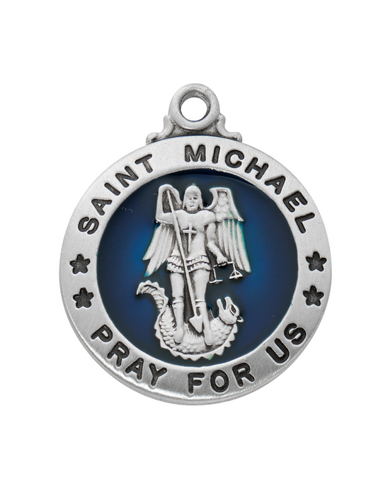 Sterling Silver St. Michael Medal with 20" Rhodium Chain Holy Medals Holy Medal Necklace Medals for Protection Necklace for Protection
