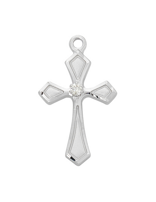 Sterling Silver Cross with Cubic Zirconia 18" L Rhodium Plated Brass Chain