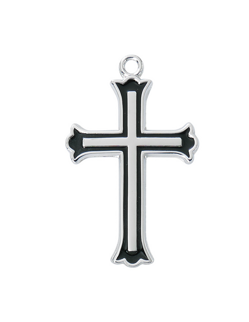 Sterling Silver Fleury Cross with Black Fill and 18" L Chain Cross Necklace Cross for Protection Necklace for Protection Cross Necklaces