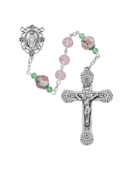 Pink Crystal Flower Miraculous Medal Rosary Rosary Gifts for Catholic Gifts Catholic Presents Rosary Gifts